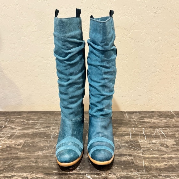 NEW Fly London Turquoise Leather and Suede Slouchy Boots - Picture 6 of 13